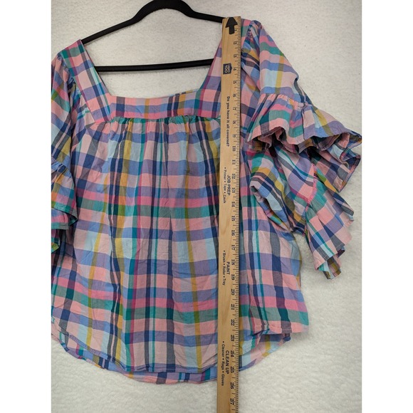 Terra & Sky Women's Plaid Ruffle Sleeve Square Neck Blouse Multicolor 0X 14W - Picture 4 of 10